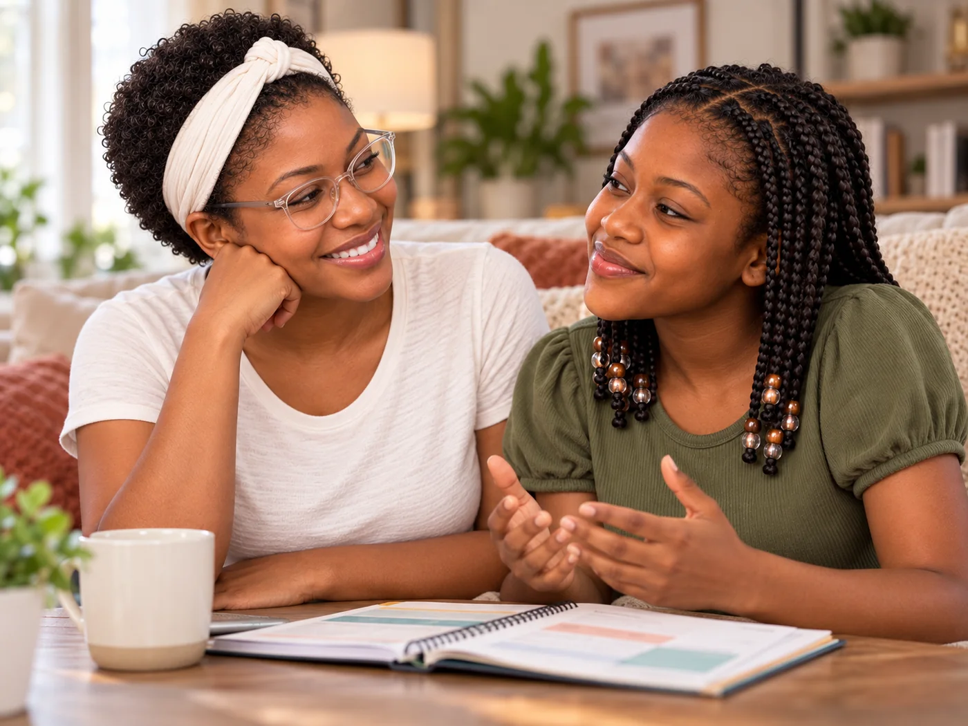 Mother and teenage daughter sharing a warm, supportive moment